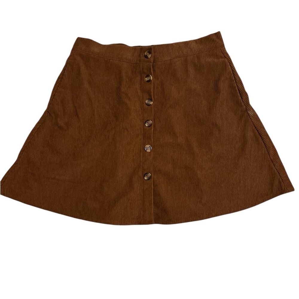Brown Corduroy Button-Front Skirt